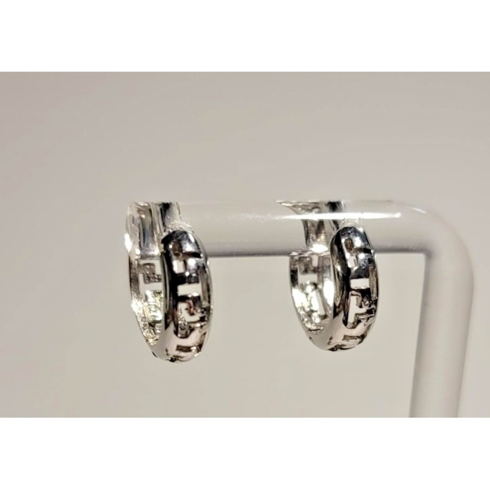 Sterling Silver 925 Hoop Huggie Earrings Chunky Cutout Small Round Design 4.05g